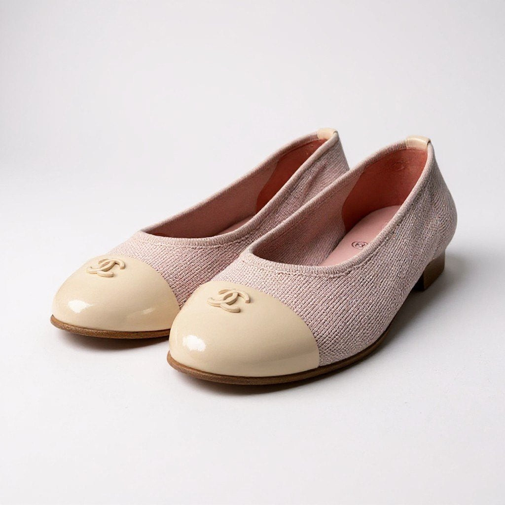 2a23《美品》 CHANEL シャネル ココマーク バレリーナ フラットシューズ G33411 サイズ34 1/2 ピンク バレエシューズ パンプス 箱付t18r