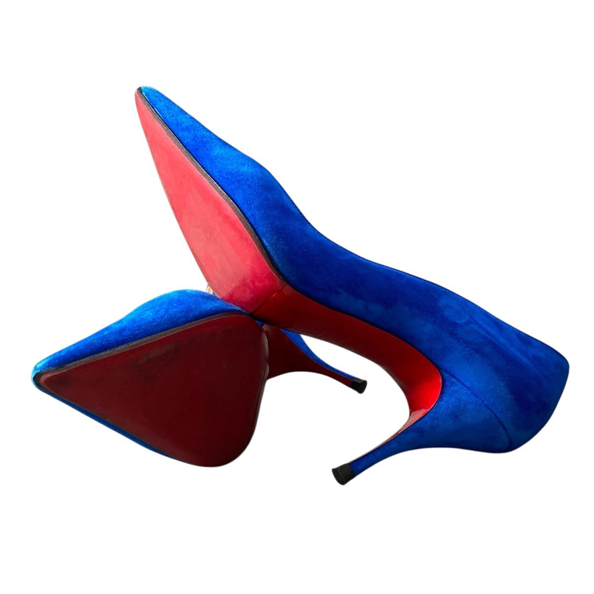 g31 Christian Louboutin ポインテッドトゥ スウェードパンプス シューズ 37サイズ ブルー スウェード レディース 女性用k02i