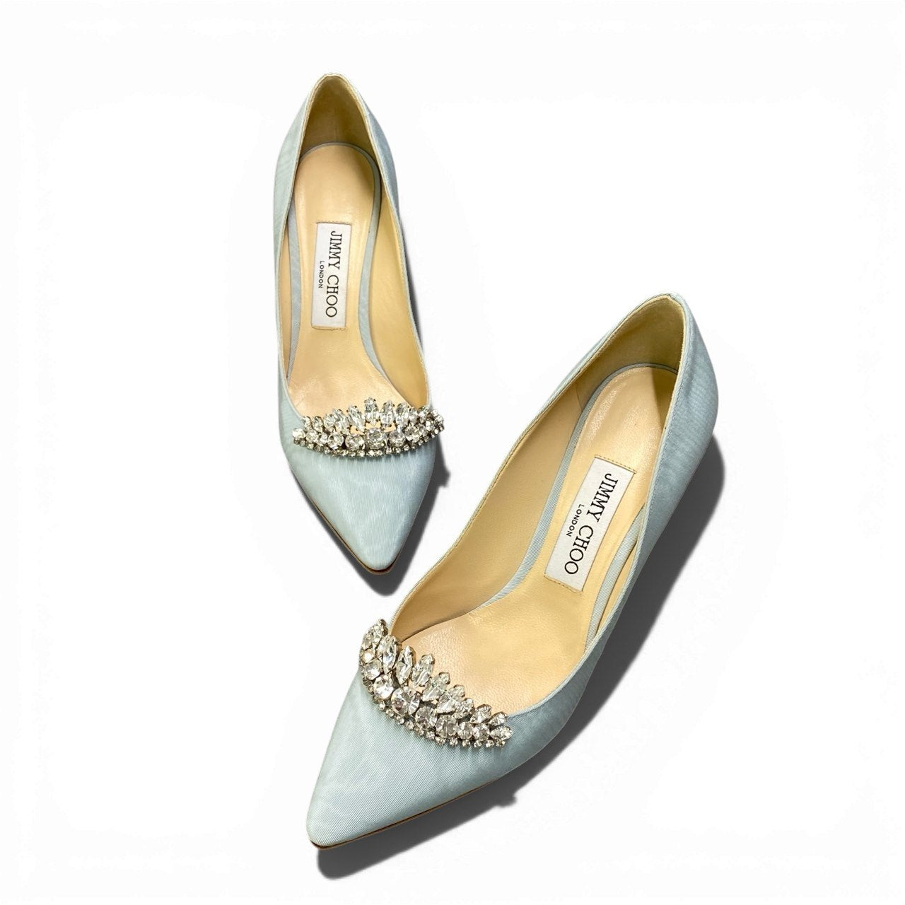 a23 《極美品》 JIMMY CHOO ジミーチュウ ROMY85 クリスタルティアラ パンプス サイズ37 ブルー Crystal Tiara シューズt18r