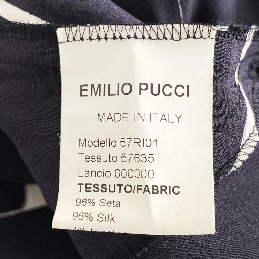 43f18 《美品》 イタリア製 EMILIO PUCCI FIRENZE エミリオプッチ シルクプリント ボウタイワンピース シルクワンピース I38(日本サイズS~M) ブラック レディース