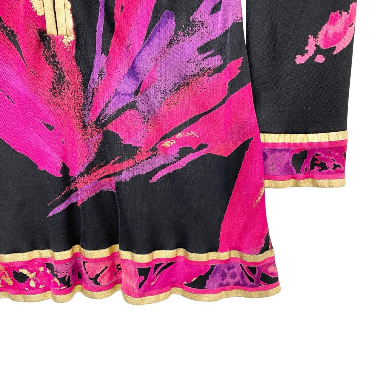 61c6 【美品】 LEONARD レオナール チュニックワンピース ハーフジップ ロングスリーブ レディース 女性服 サイズ40 マルチカラー シルク100％u02t