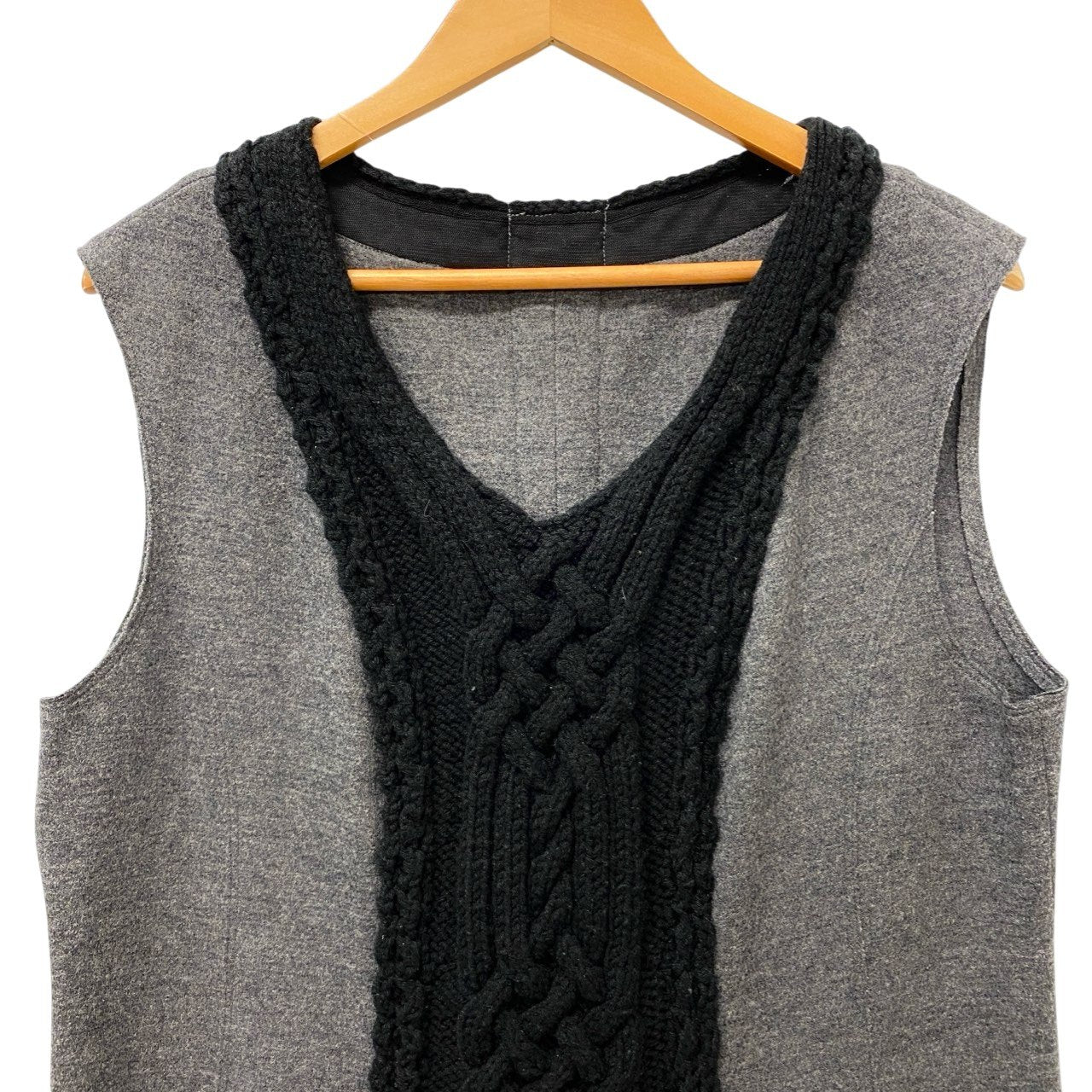 69c2 HIROKO BIS ヒロコビス ヒロココシノ ノースリーブワンピース 膝丈ワンピース アラン編み レディース 女性服 サイズ40 グレー ブラック ウール100％u02t