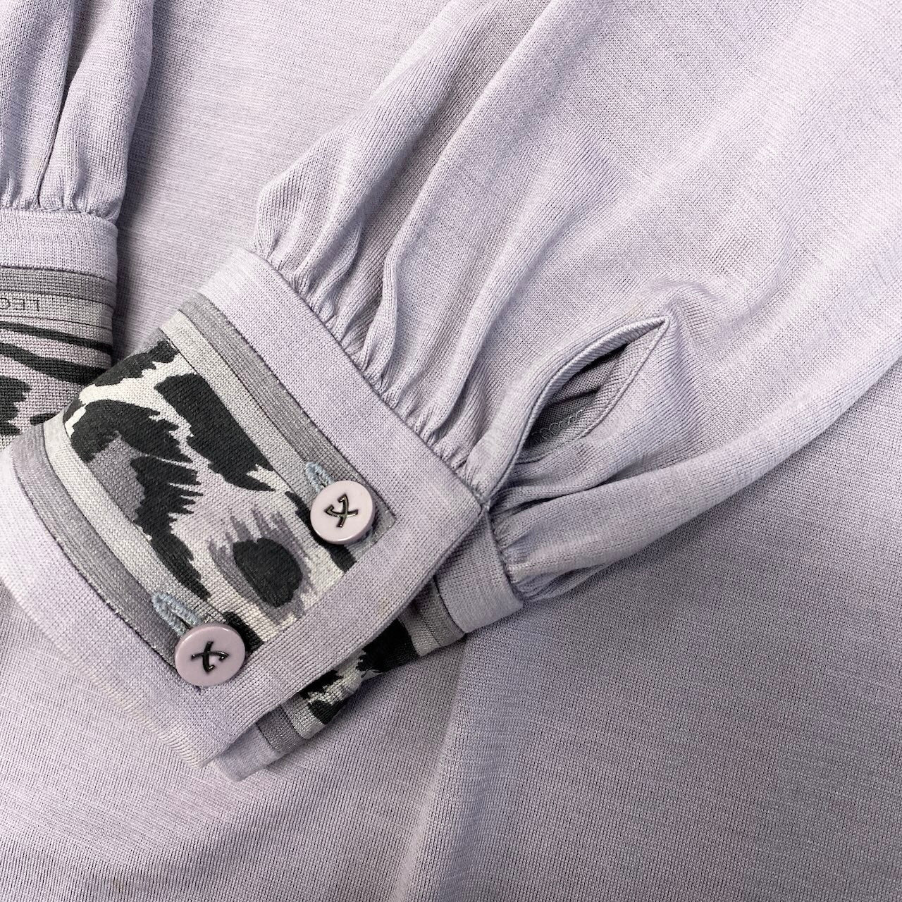 65e7 LEONARD FASHION レオナール スクエアネック 膝丈ワンピース ロングスリーブ サイズL グレー系 レディース 女性服o07t
