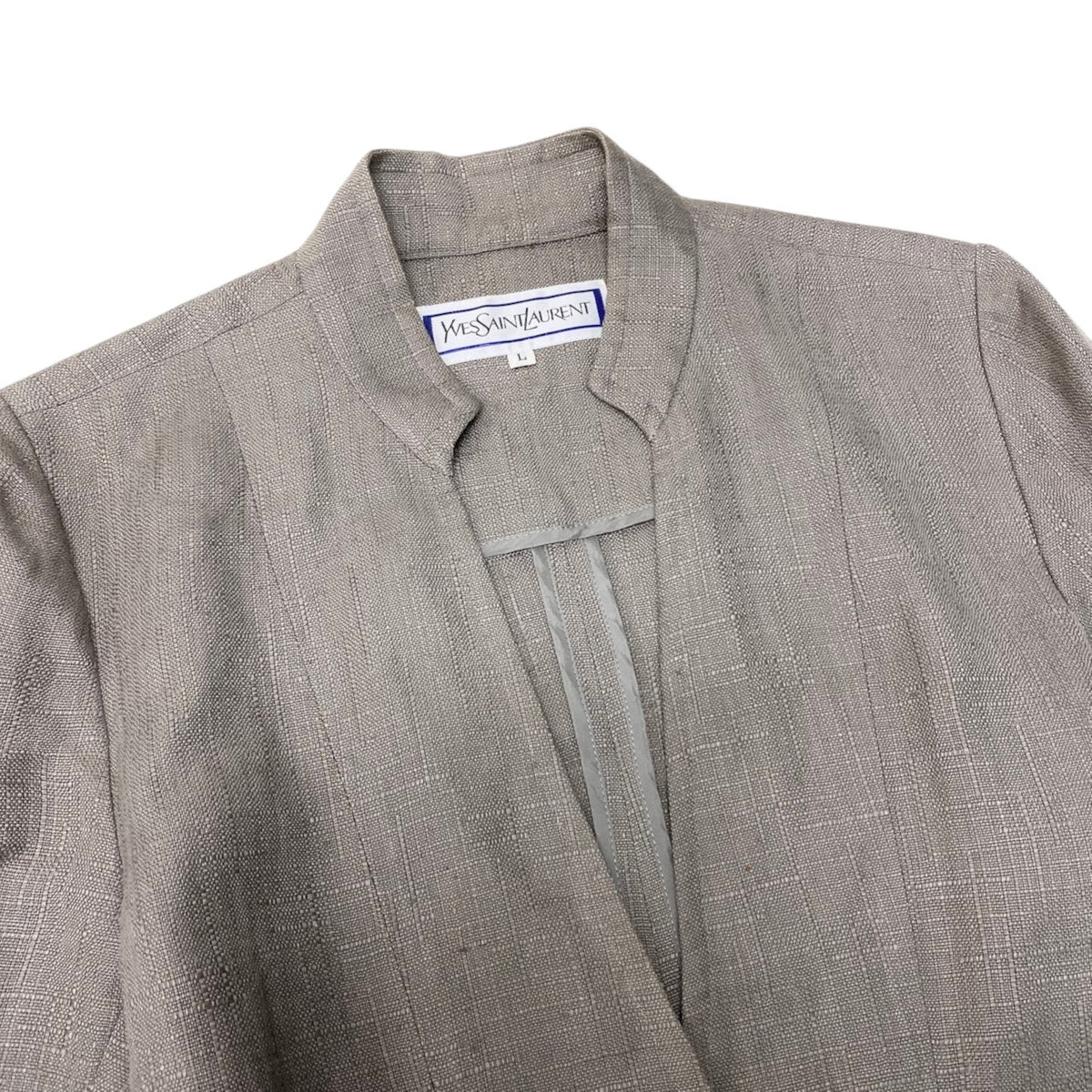 86i15 YVES SAINT LAURENT イヴサンローラン テーラードジャケット スタンドカラージャケット リネン混 サイズL グレー レディースo07t