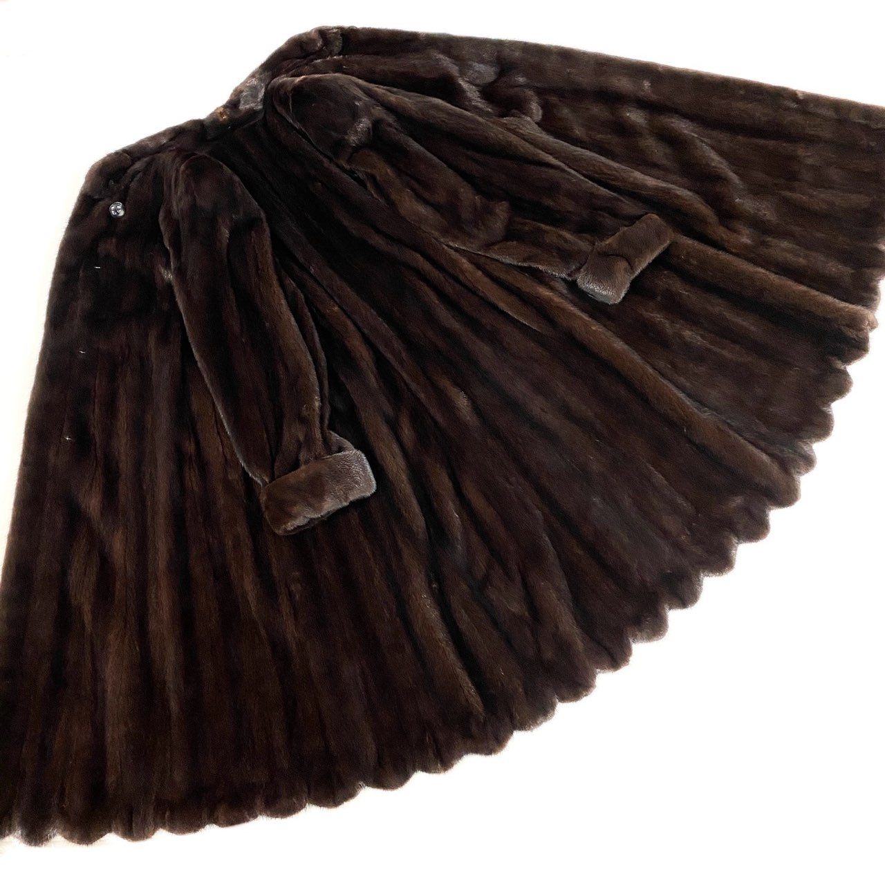 54L4 AMERICAN FUR AWARDS アメリカンフォーアワード 4つ星 マホガニーミンク 裾フリル 超ロングコート 丈110cm サイズM ブラウン 最高級本毛皮 MINK FURt18r