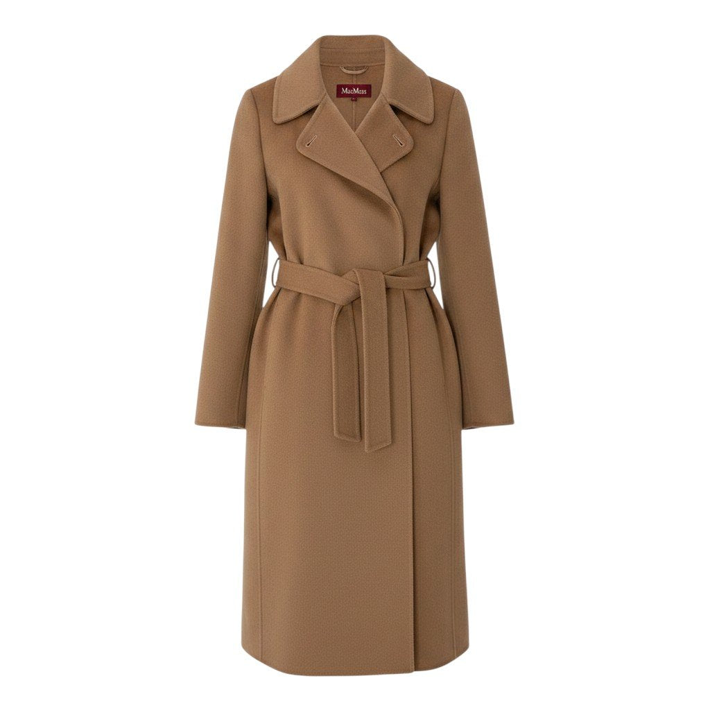 86g15 Max Mara STUDIO マックスマーラ ステュディオ ロング ガウンコート ベルト付 ウール/カシミヤ混 サイズL キャメル レディースu02t