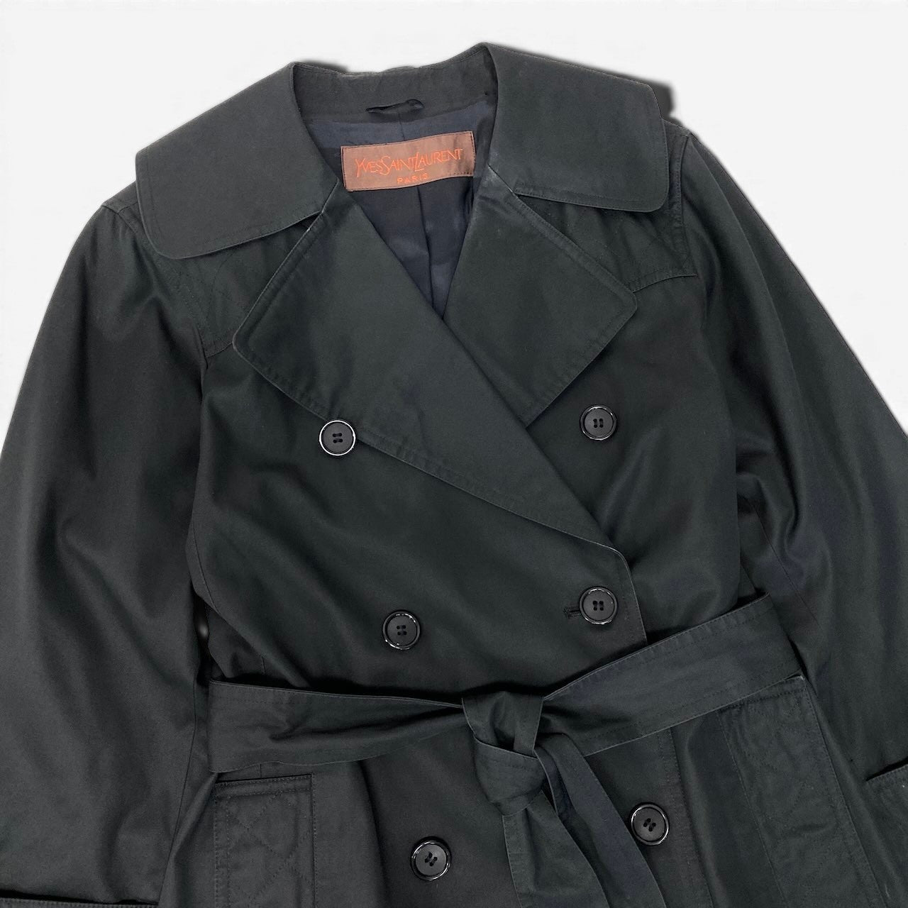 91g27 YVES SAINT LAURENT イヴサンローラン トレンチコート ロングコート ブラック レディース 女性用o07t