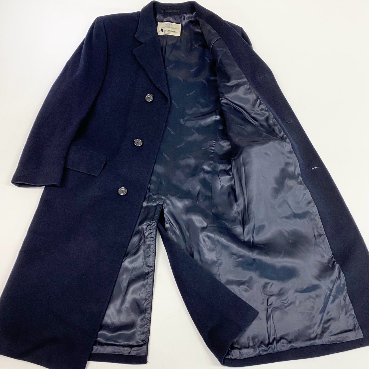 12L15 Aquascutum アクアスキュータム チェスターコート ウールコート ロングコート ネイビー メンズ 男性用k02i