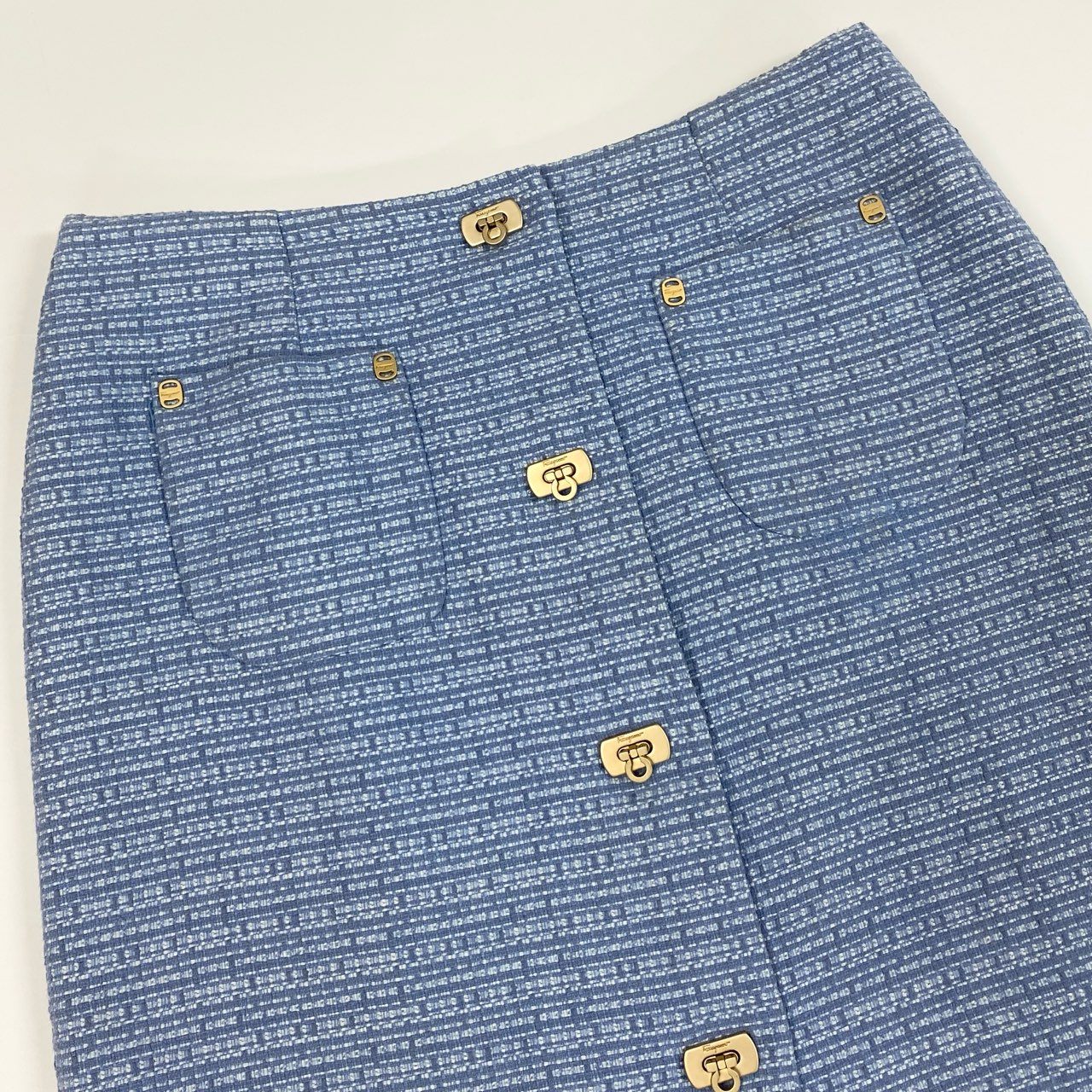Ed7 Salvatore Ferragamo サルヴァトーレフェラガモ サマーツイードスカート サイズ38 ブルー レディースk02i
