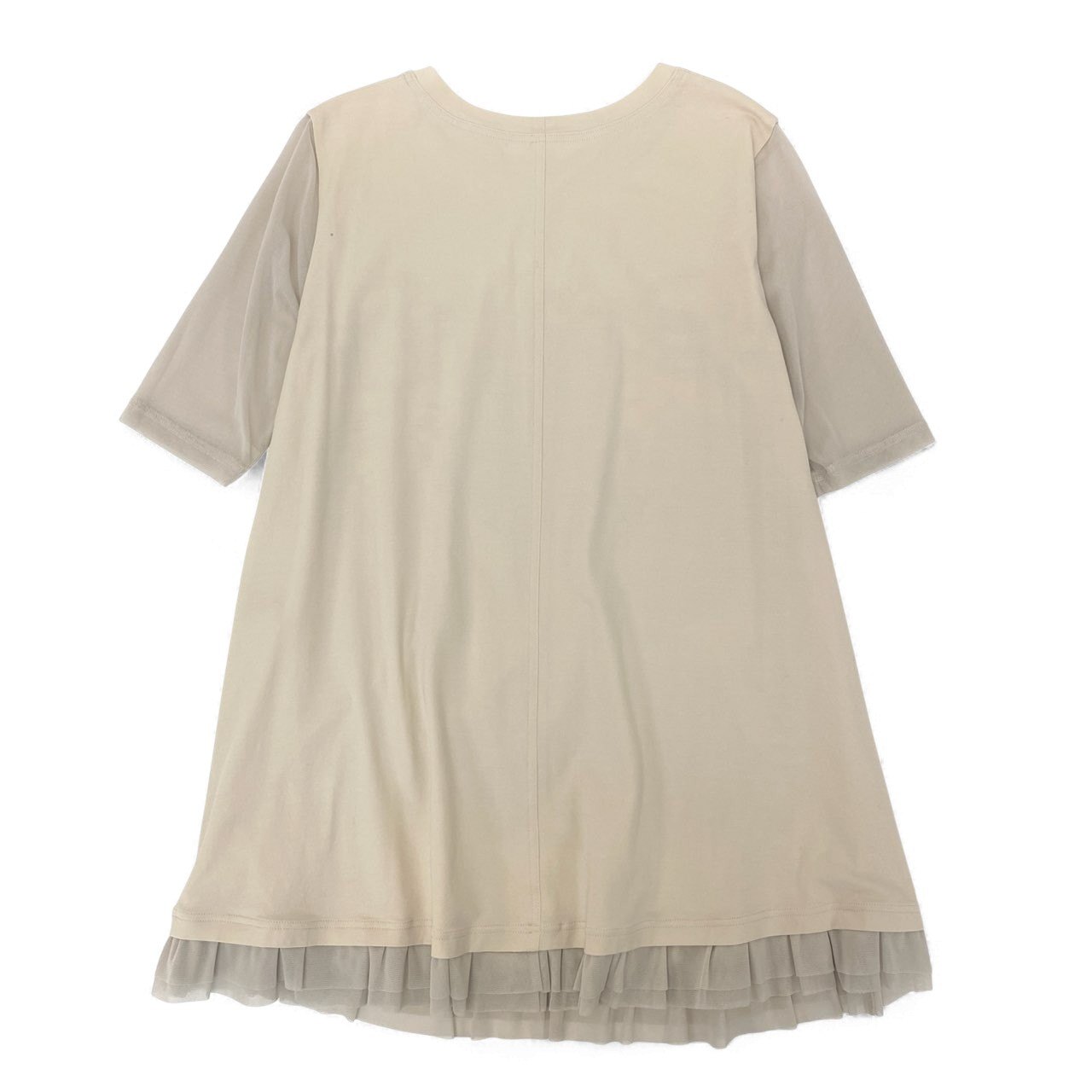 67k20 TOKUKO 1er VOL トクコプルミエヴォル 7分袖ワンピース メッシュ切替 シアースリーブ チュニックワンピース フロントプリント レディース 9 ベージュ系u02t