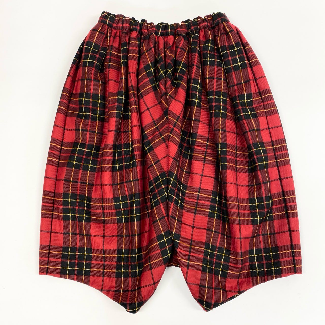 2j27 COMME des GARCONS コムデギャルソン 10aw サルエルパンツ クロップドパンツ ハーフ チェック柄 中綿 ウエストゴム 日本製 GF-P040 S レッド ブラック イエローo07t