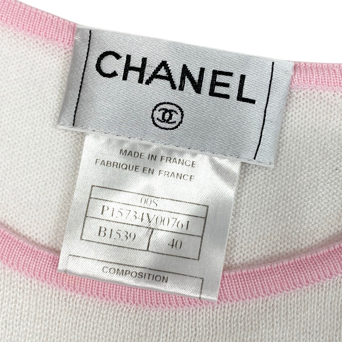 Cg19 CHANEL シャネル 2000年 ノースリーブ コットンニット トップ ココマーク P15734V00761 サイズ40 ピンク ホワイト レディースu02t