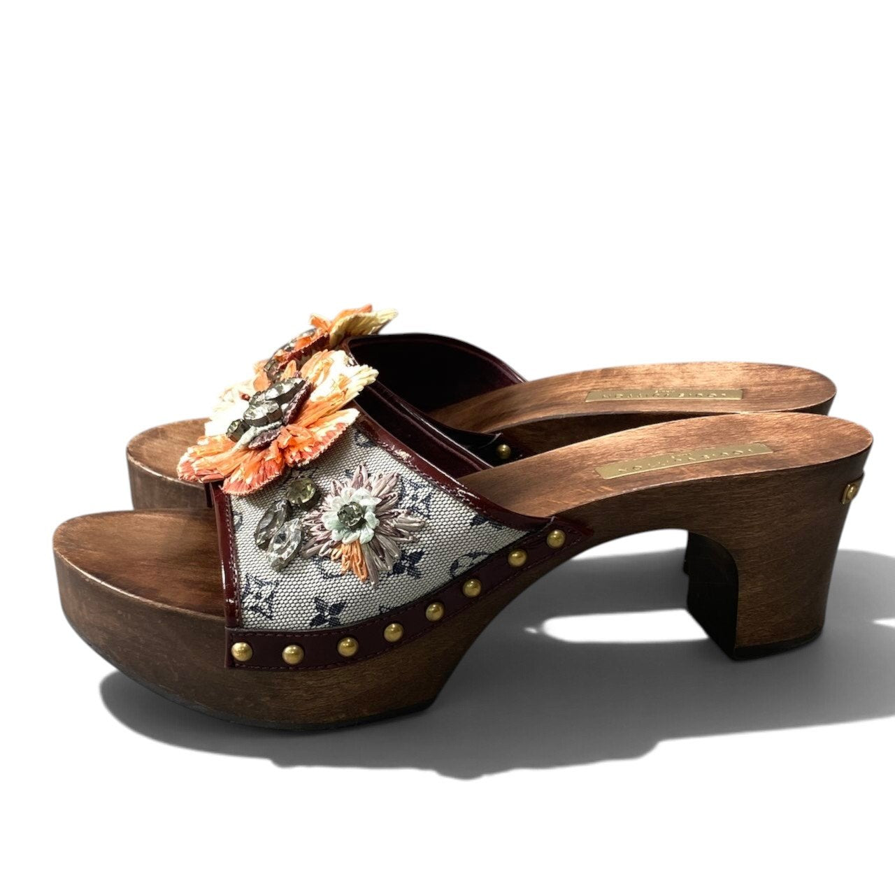 h20 LOUIS VUITTON モノグラムミニ ビジューウッドサンダル 36 1/2サイズ レディース 女性用k02i