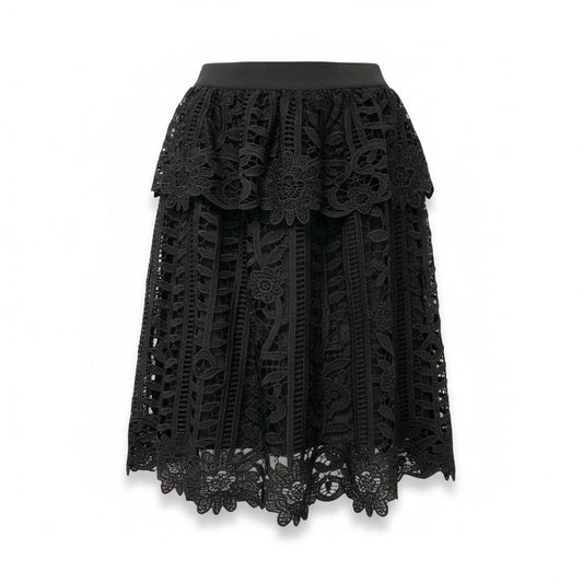 45c6 【美品】blugirl Blumarine ブルーガール ブルマリン フラワーモチーフレーススカート 膝丈スカート 3627 40サイズ ブラック ポリエステル100％ レディース 女性用u02t