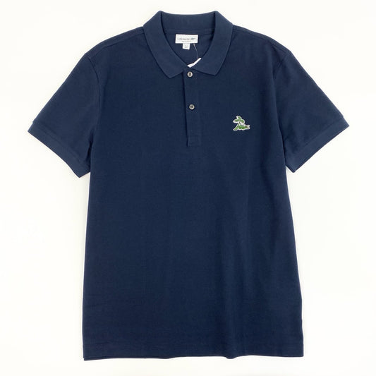 18f19 《新品タグ付き》 LACOSTE ラコステ 半袖ポロシャツ トップス 鹿の子 ヤシの木 ワンポイントロゴ刺繍 サイズ5 ネイビー メンズ 紳士服
