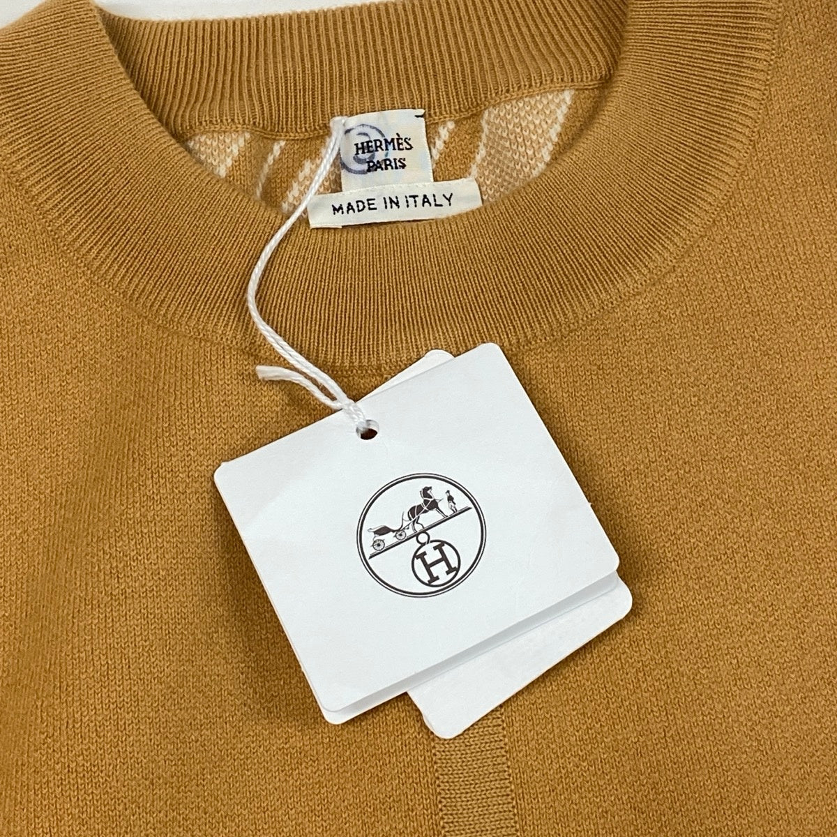 Ej13 【未使用タグ付】 HERMES エルメス 23年 カシミヤブレンド ニットセーター 3H2603D2 サイズ34 イエロー系 レディースu02t