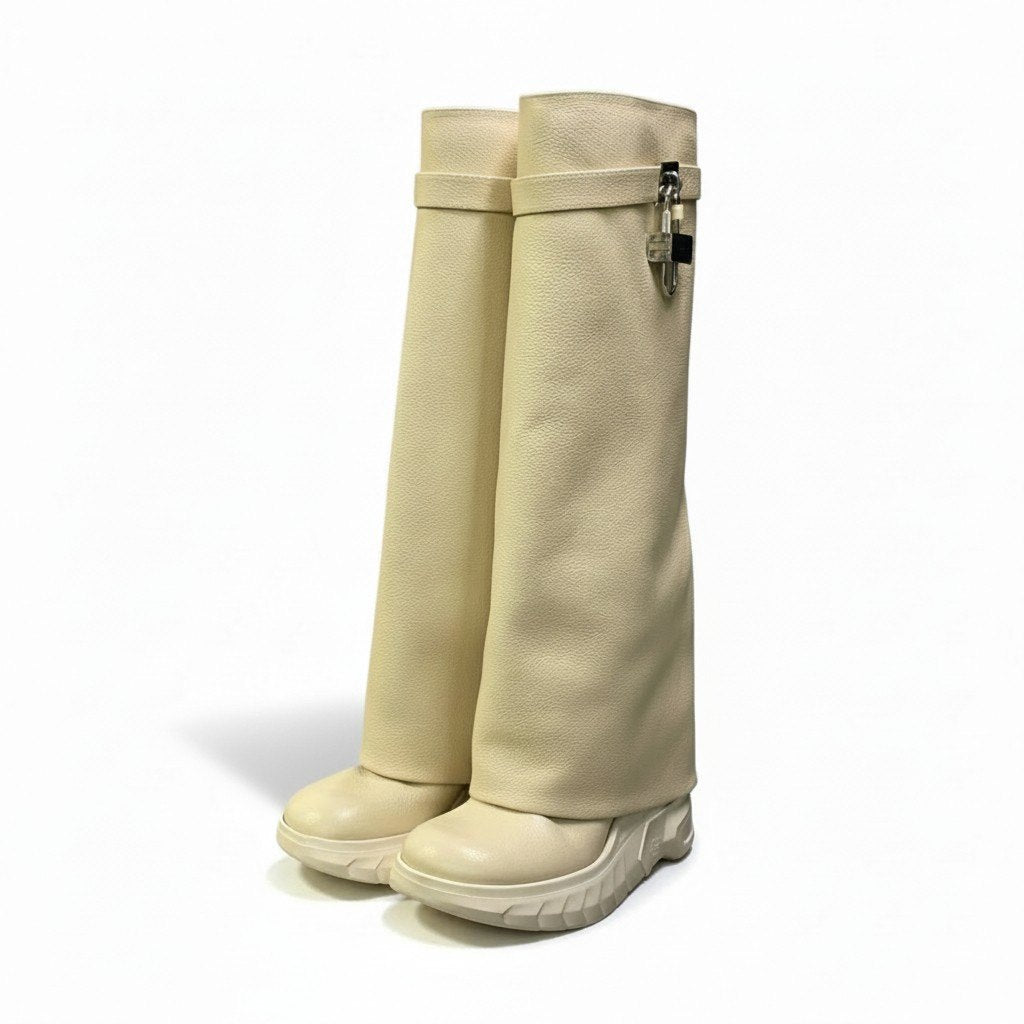 b17 《極美品》 GIVENCHY ジバンシー Shark Lock boots シャークロックブーツ ロングブーツ 39 アイボリー レザー レディースk02i