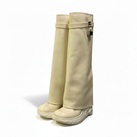 b17 《極美品》 GIVENCHY ジバンシー Shark Lock boots シャークロックブーツ ロングブーツ 39 アイボリー レザー レディースk02i