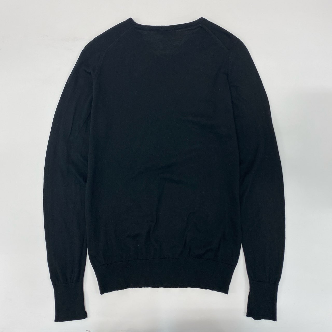 14j10 JOHN SMEDLEY ジョンスメドレー 英国製 MADE IN ENGLAND ロングスリーブ ニットセーター Vネック 無地 メンズ 紳士服 XS ブラック コットンu02t