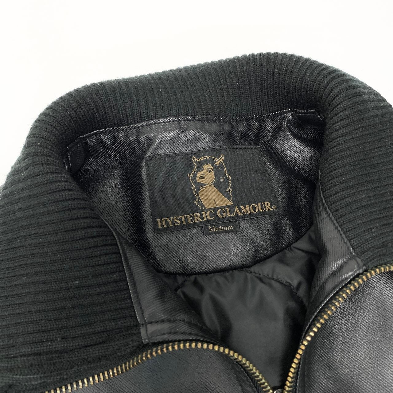 39e11 HYSTERIC GLAMOUR ヒステリックグラマー プリマロフトニューレイドツイル ジップアップ リブブルゾン 中綿 レザージャケット 0224AB04 サイズM ブラック メンズ 紳士服o07t