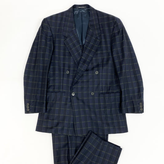 30h29 GIANNI VERSACE ジャンニヴェルサーチ スーツセットアップ ダブルスーツ テーラードジャケット スラックス イタリー製 46サイズ ネイビー系 メンズ 男性用