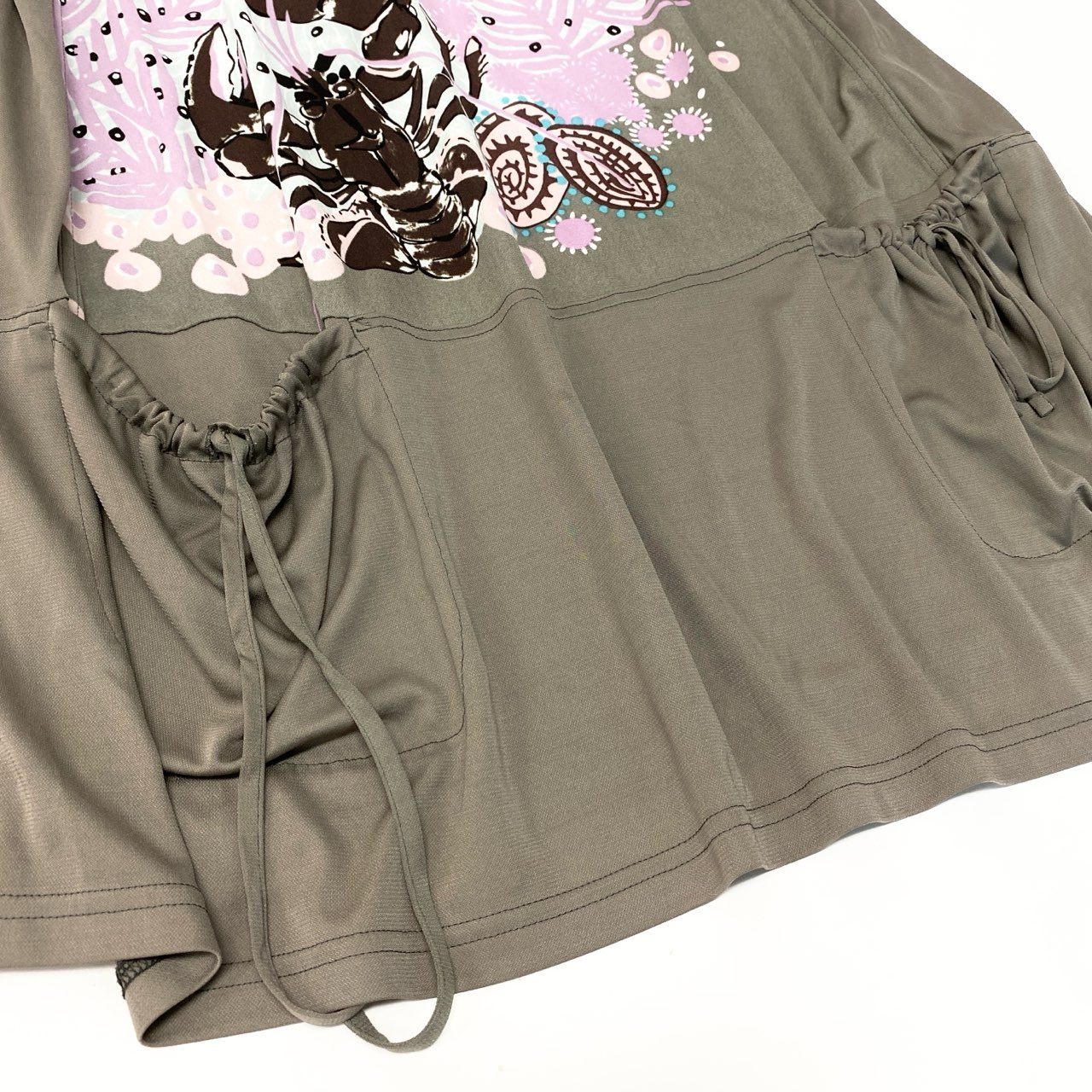 38c2 TOKUKO 1er VOL トクコプルミエヴォル 五分袖ワンピース 膝丈ワンピース 魚柄プリント ストレッチ レディース 女性服 サイズ9 ベージュu02t