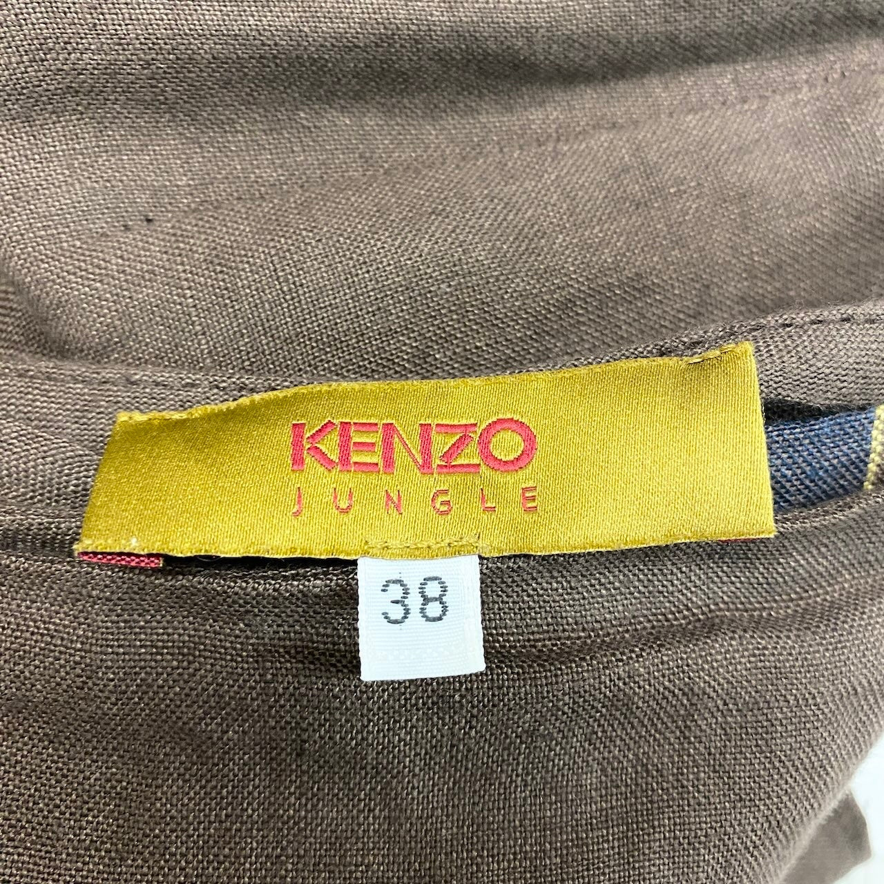 68e18 KENZO ケンゾー リネンレイヤードパンツ ストライプ 鳥刺繍デザイン ボトム 38サイズ ブラウン系 リネン100％ レディース 女性用u02t