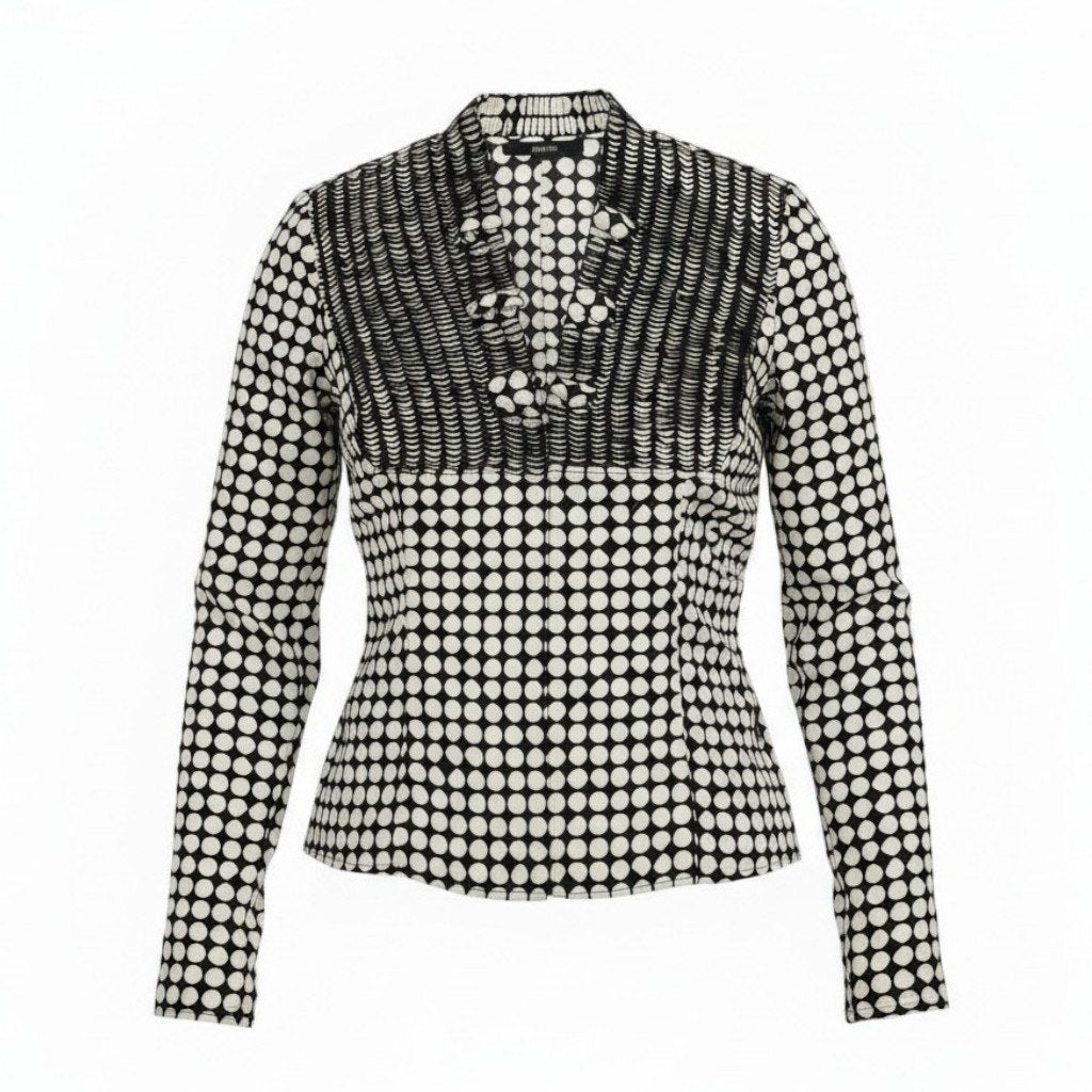 Ec27 GUCCI グッチ ロングスリーブブラウス ギャザーカットソー ポルカドット イタリア製 40サイズ ブラック アイボリー 画像参照 レディース 女性用u02t