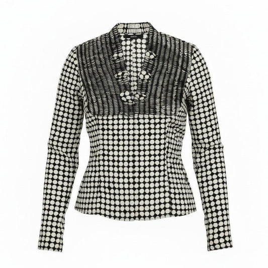 Ec27 GUCCI グッチ ロングスリーブブラウス ギャザーカットソー ポルカドット イタリア製 40サイズ ブラック アイボリー 画像参照 レディース 女性用u02t
