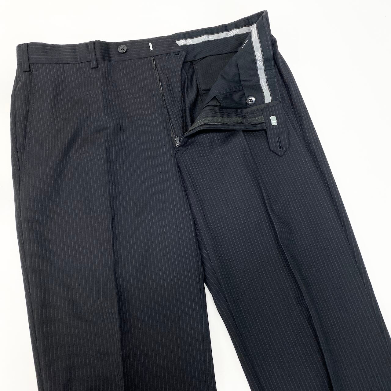 57d5 ARMANI COLLEZIONI アルマーニ コレツィオー二 シングルスーツセットアップ  テーラードジャケット スラックス ストライプ 52サイズ ブラック ウール100％ メンズ 男性用o07t