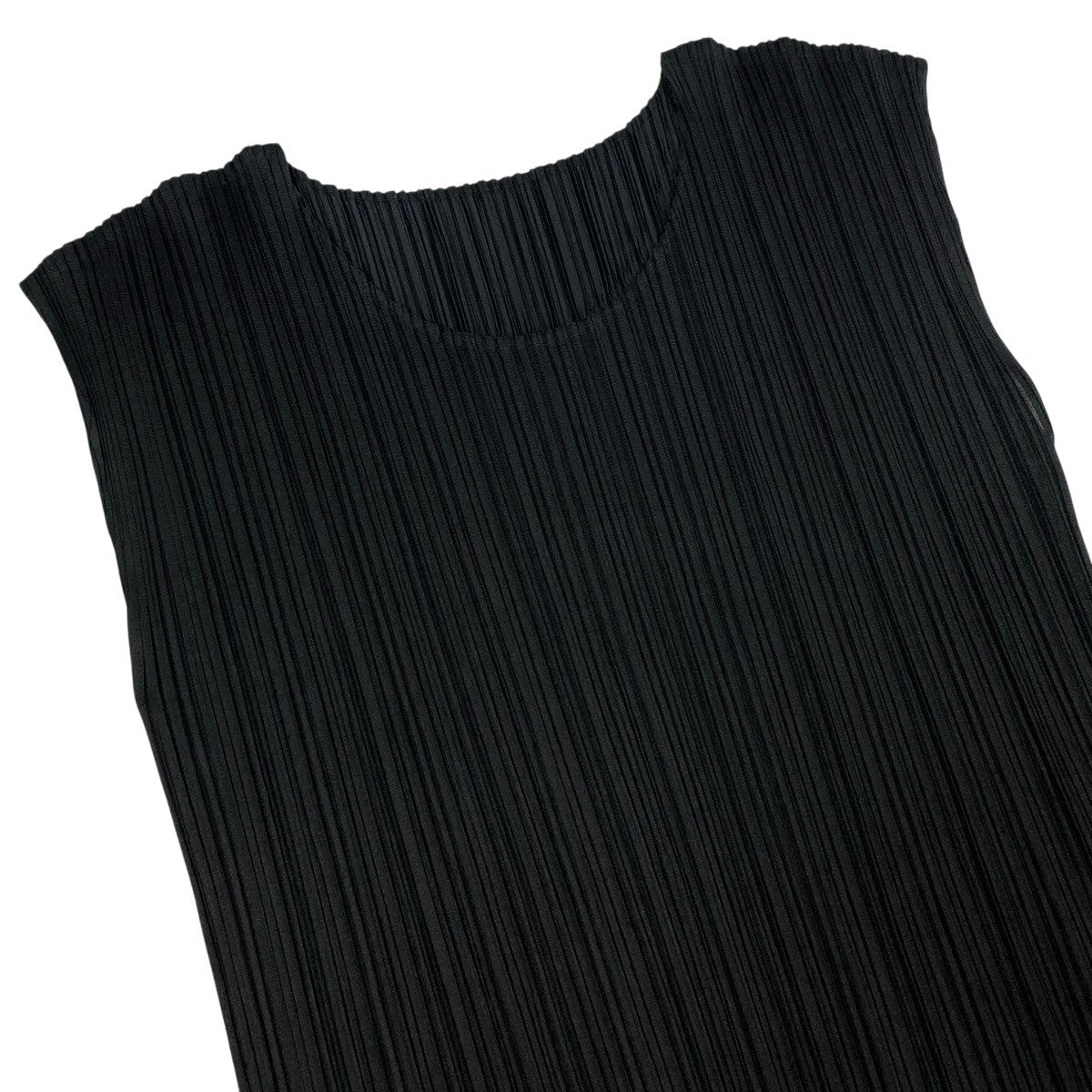 Ah28 PLEATS PLEASE プリーツプリーズ ノースリーブ プリーツカットソー サイズ3 ブラック ポリエステル レディースo07t