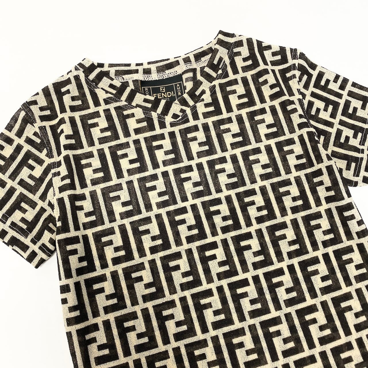 Ic30 FENDI フェンディ ズッカ柄 シアーカットソー 半袖Tシャツ 総柄 ストレッチ レディース 女性服 イタリア製40 ベージュ系u02t