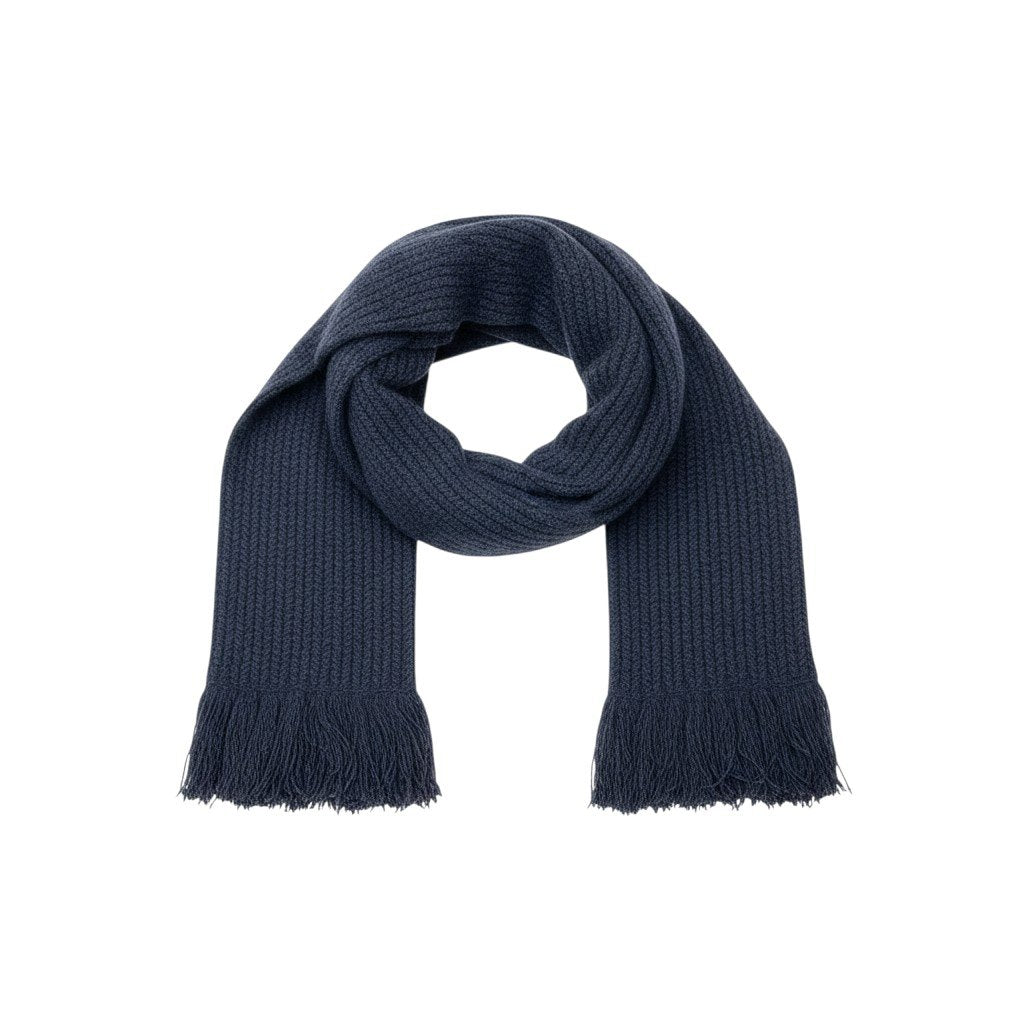 10i28 YVESAINTLAUREN イヴサンローラン 大判マフラー フリンジ カシミヤ混 イタリア製 ダークネイビー レディース 女性用u02t