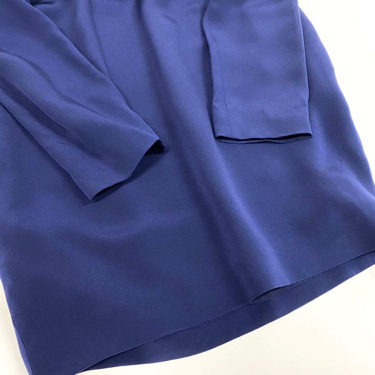 39b10 CELINE セリーヌ フィービー期 レザーネック シルクワンピース ロングワンピース 長袖 36 ブルー シルク レディースk02i