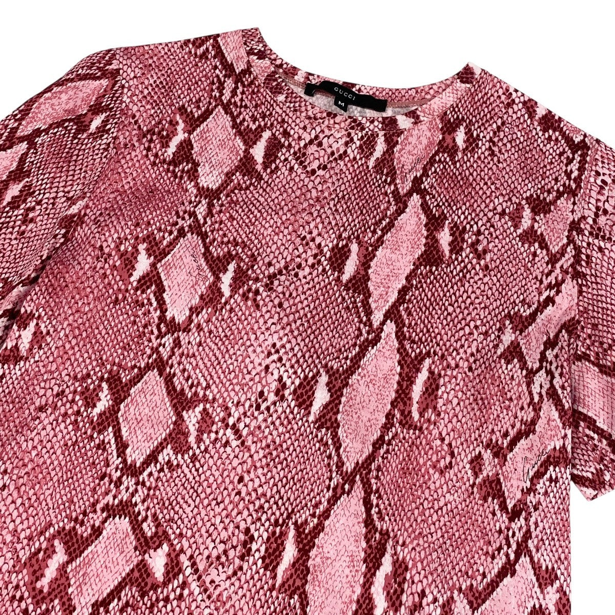Ae27 GUCCI グッチ パイソン柄 半袖Tシャツ クルーネックカットソー サイズM ピンク系 コットン100％ レディース 女性服k02i