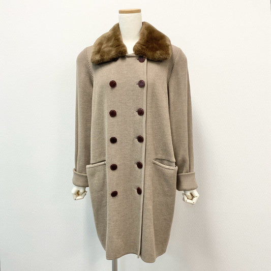 5i12 FOXEY BOUTIQUE フォクシー ブティック ヌートリアファー ニットコート ロングニットカーディガン F ブラウン系 レディースu02t