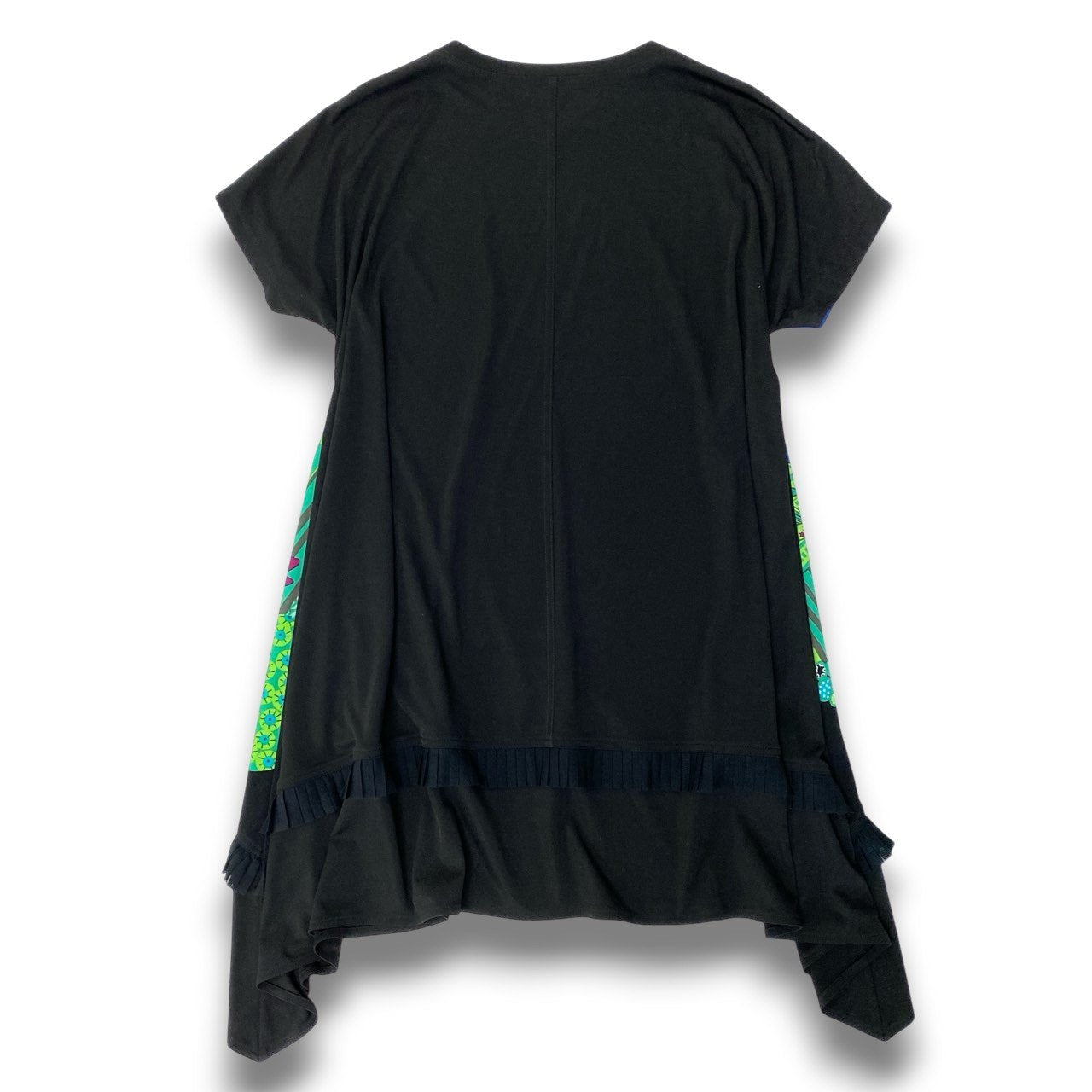 15c5 【美品】 TOKUKO 1er VOL トクコプルミエヴォル フレンチスリーブワンピース 半袖 サボテン柄 バイカラー Aライン レディース 女性服 サイズ9 ブラック ブルーu02t