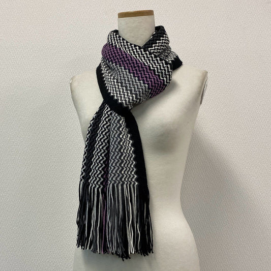 h1 MISSONI ミッソーニ イタリア製 フリンジマフラー 服飾小物 ストール ブラック グレー パープル ユニセックスk02i