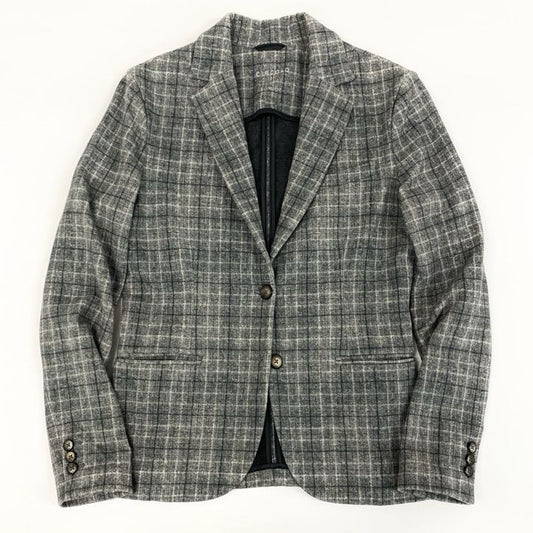 80g23 【美品】 CIRCOLO チルコロ SLIM FIT テーラードジャケット 綿混紡 チェック柄 レディース 女性用 40 グレー_
