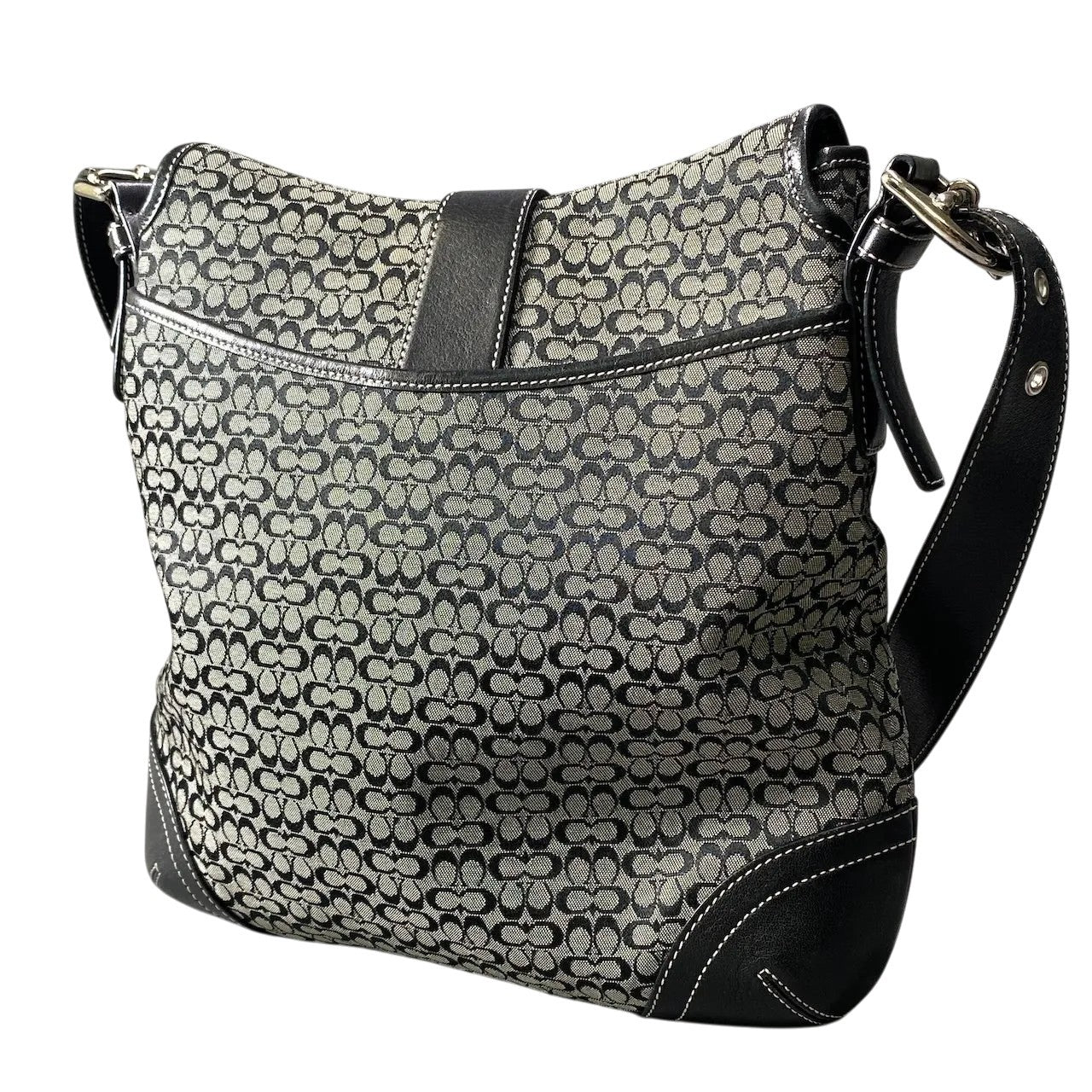 g18 【美品】 COACH コーチ シグネチャー ショルダーバッグ グレー ブラック キャンバス レザー レディースt18r