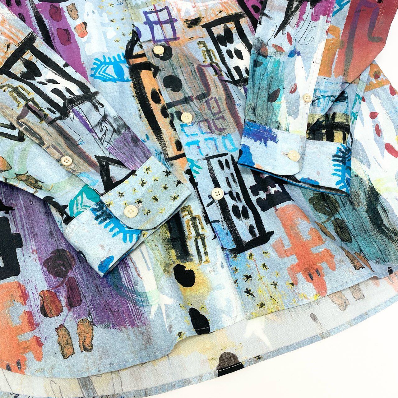 58c5【美品】Paul Smith ポールスミス 2013AW バスキア ロングスリーブシャツ 総柄 プリントシャツ Mサイズ マルチカラー コットン100％ メンズ 男性用u02t