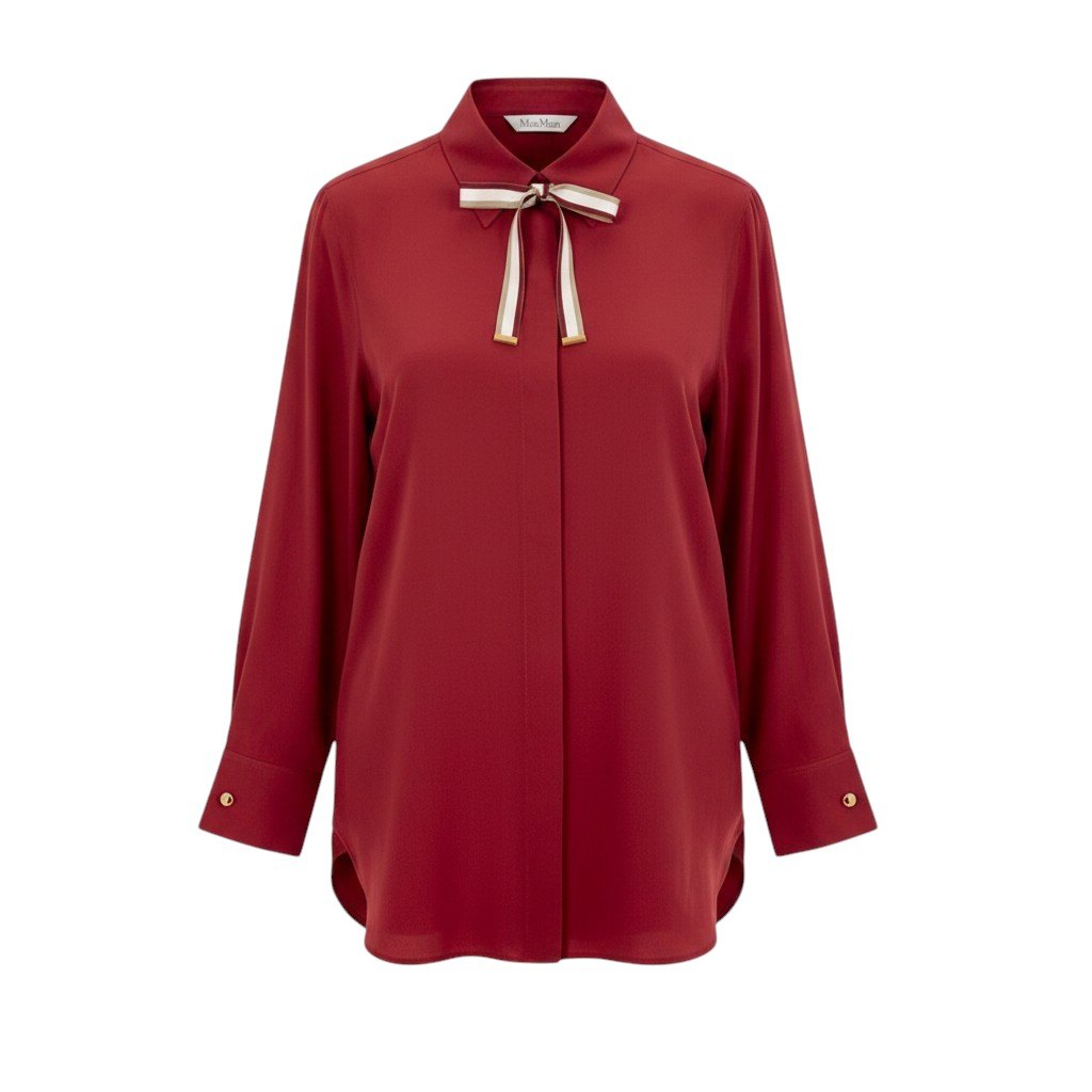 Ei4 【美品】 Max Mara マックスマーラ 2024SS ボウタイブラウス サイズ44 レッド シルク100％ レディースk02i