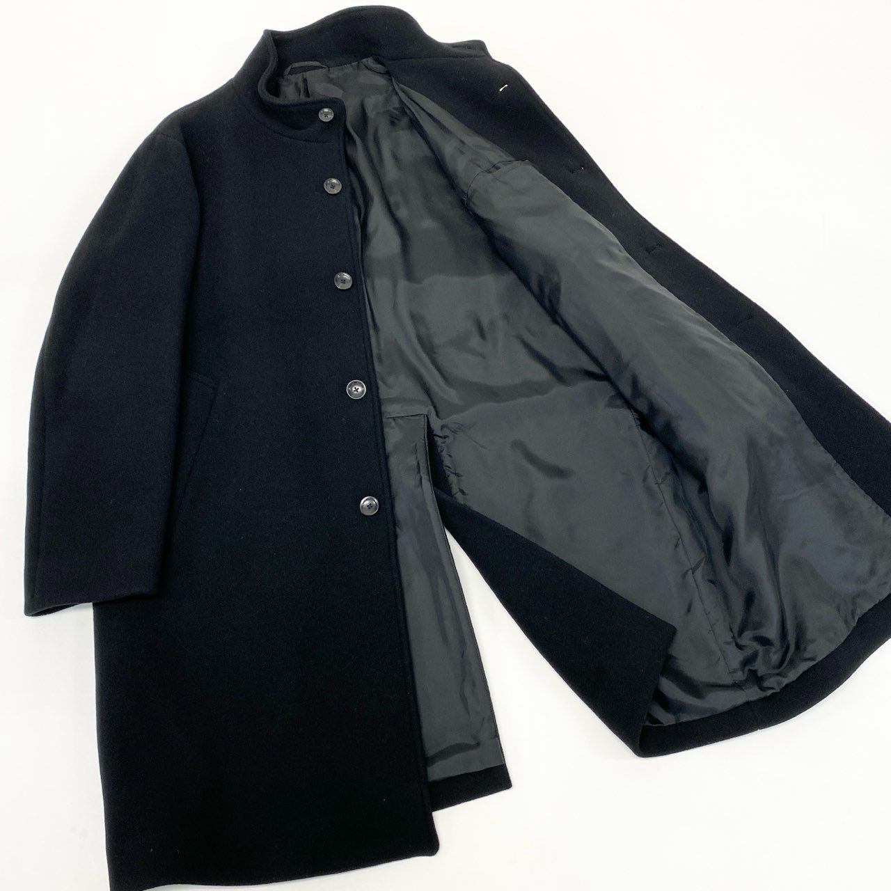47k5 UNITED ARROWS ユナイテッドアローズ  ロングコ－ト スタンドカラー ウールブレンド  メンズ 紳士服 アウター 1125-139-7542 L ブラックo07t
