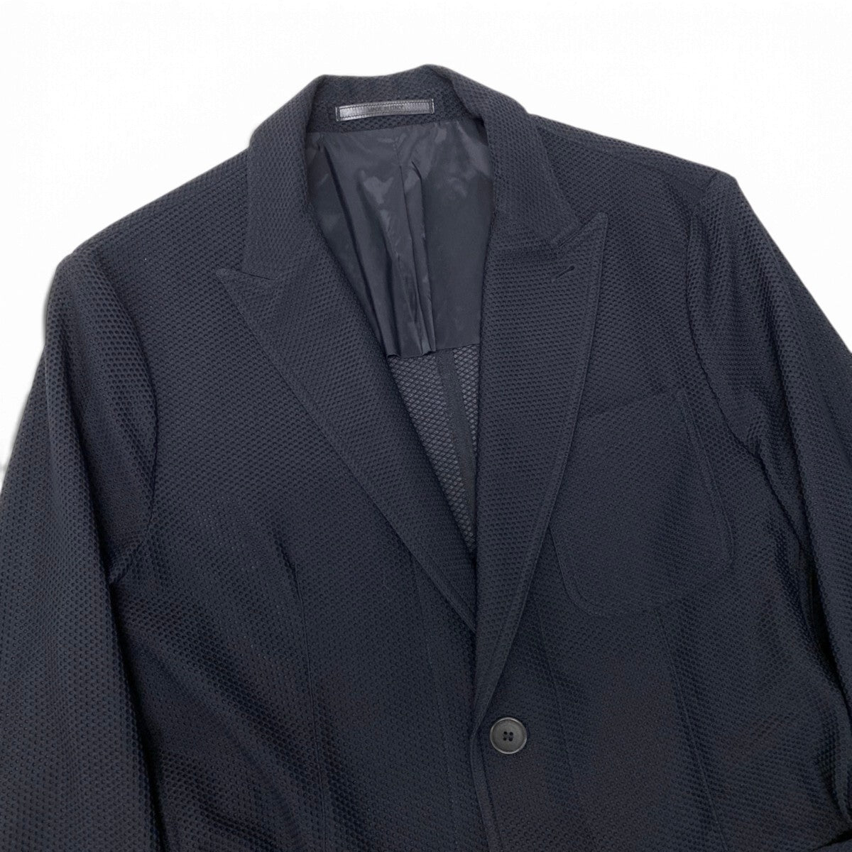 88j8 GIORGIO ARMANI ジョルジオアルマーニ レザータグ 本切羽 メッシュテーラードジャケット ブレザー サイズ52 ブラックt18r