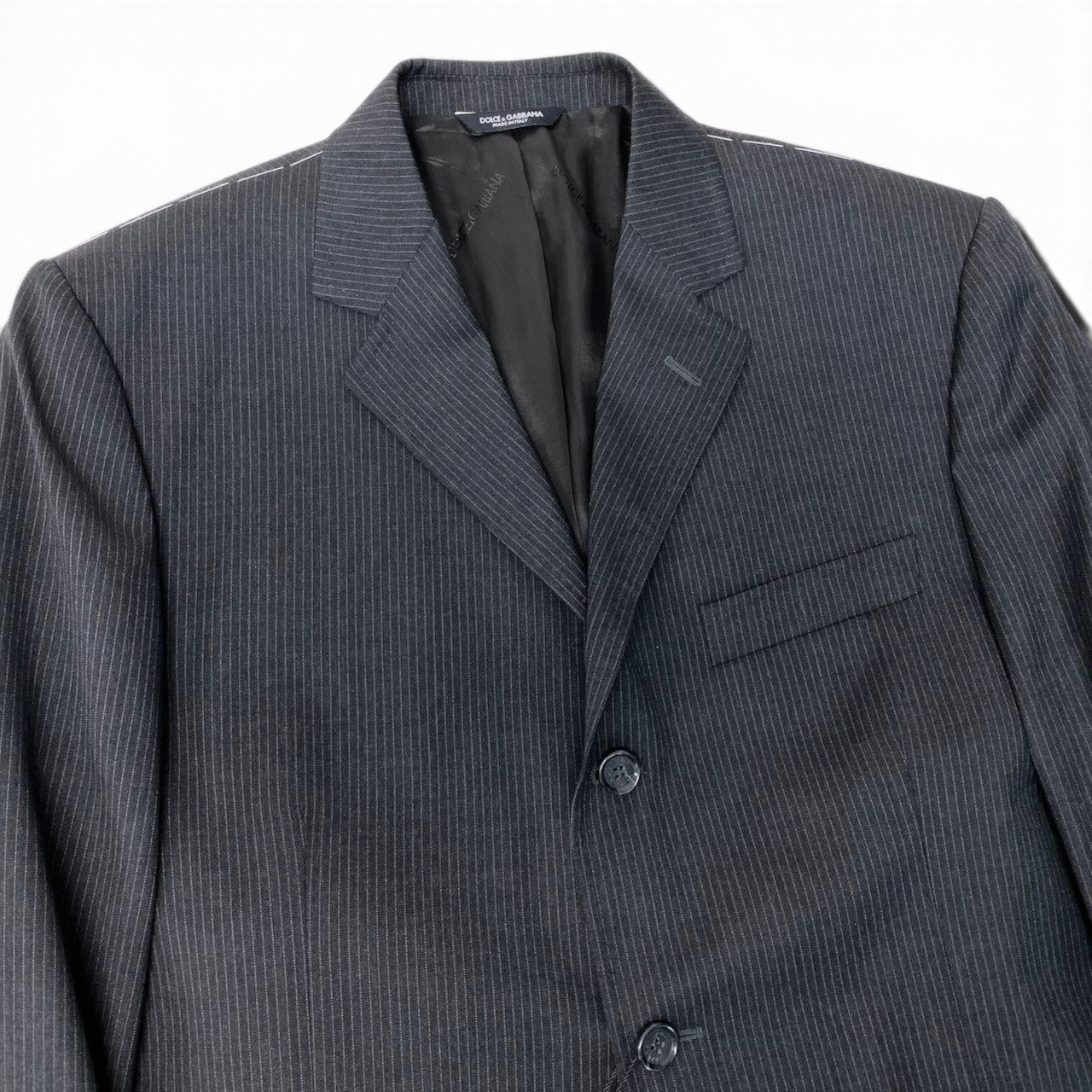 77h20【新品未使用】DOLCE&GABBANA ドルチェアンドガッパーナ スーツセットアップ テーラードジャケット スラックス ストライプ イタリア製 52サイズ グレー ウール100％ メンズ 男性用k02i