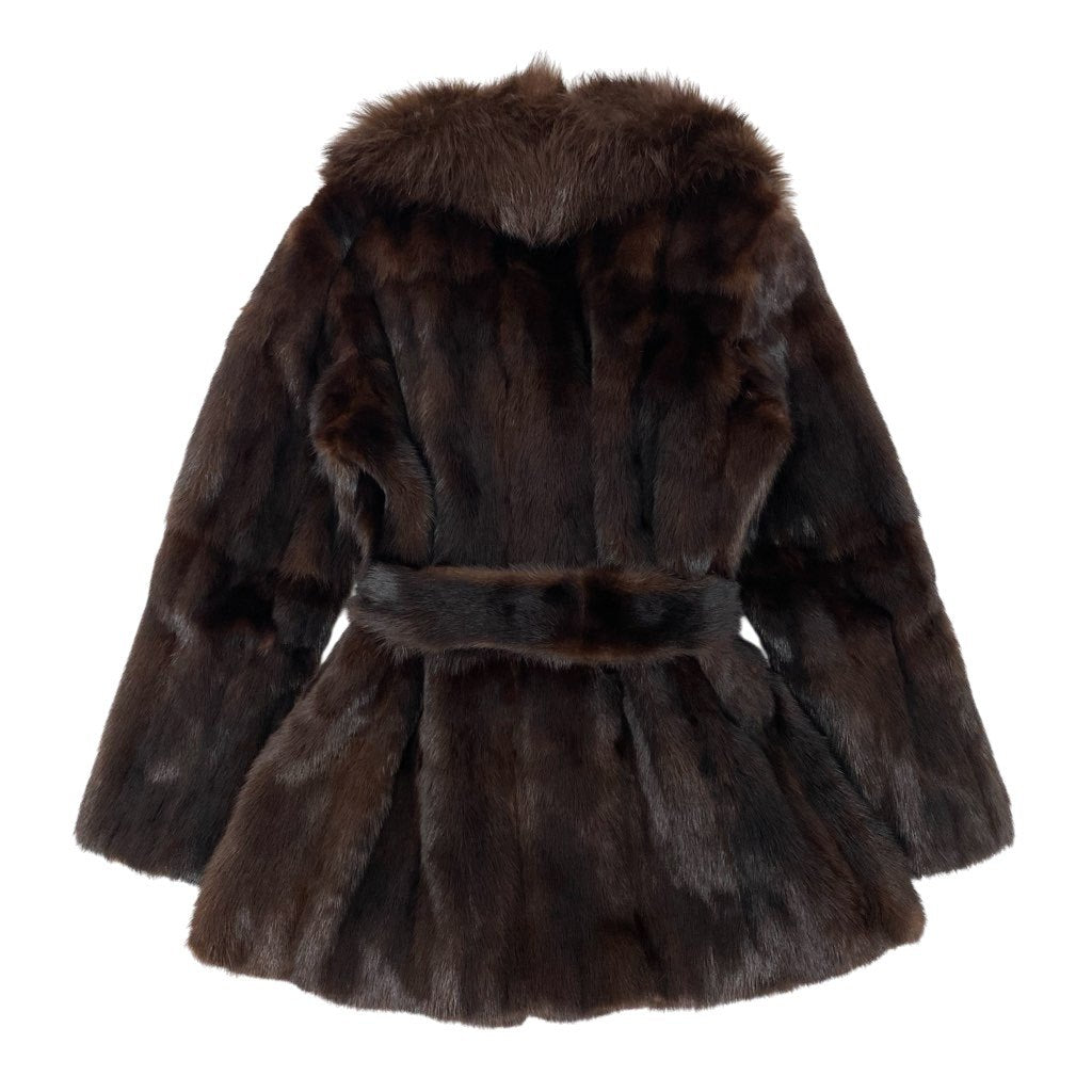 5L22 襟巻付き デミバフミンク ×フォックス ファーコート サイズF ブラウン 本毛皮 MINK FOX FUR ポケット有t18r
