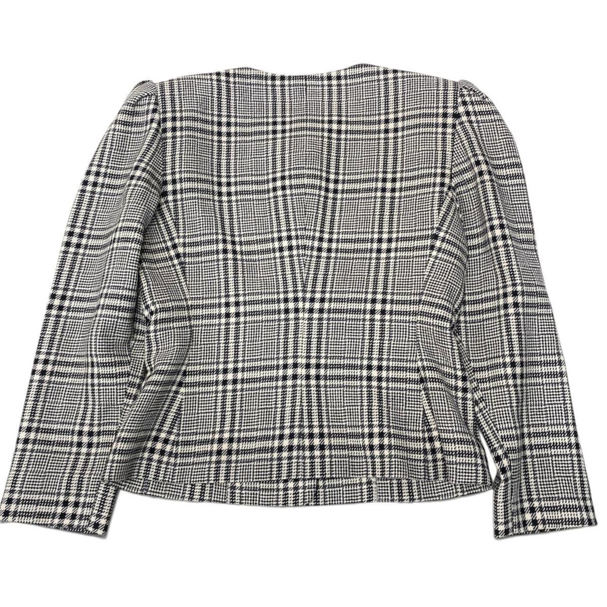 56i16 YVES SAINT LAURENT イヴサンローラン ノーカラージャケット グレンチェック カシミヤブレンド サイズM ブラック ホワイト グレー レディースo07t