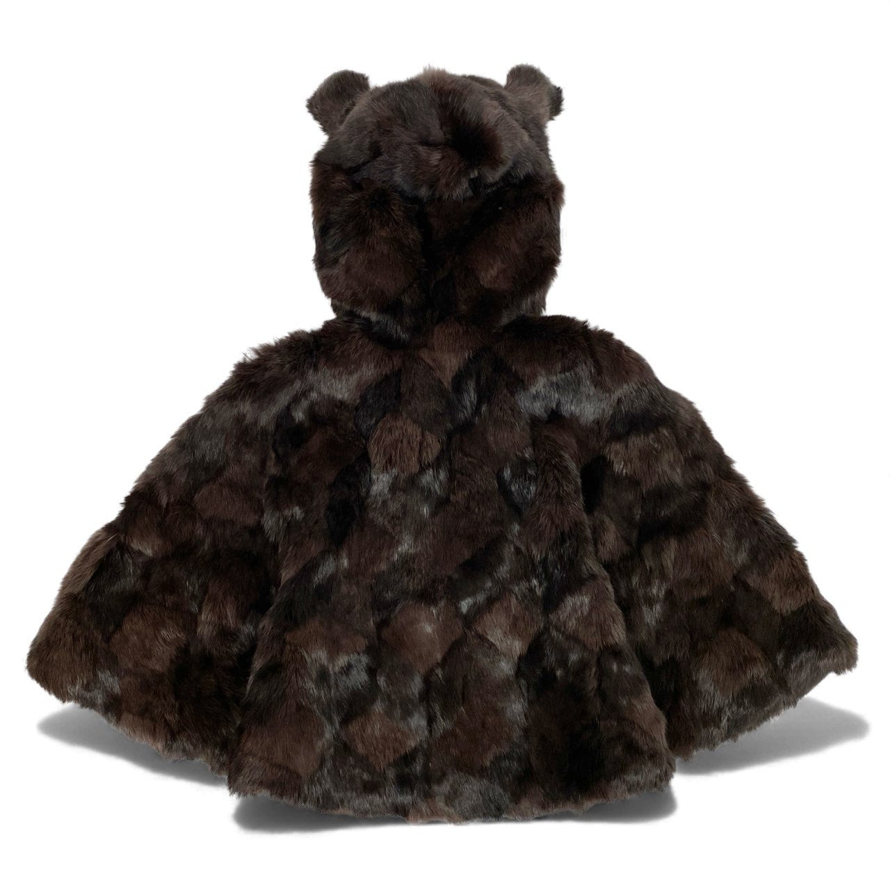 33l14 本毛皮 ラビットファー 耳付きフード ポンチョ ケープ サイズF ブラウン Rabbit Fur 内ポケット有 ケモ耳t18r