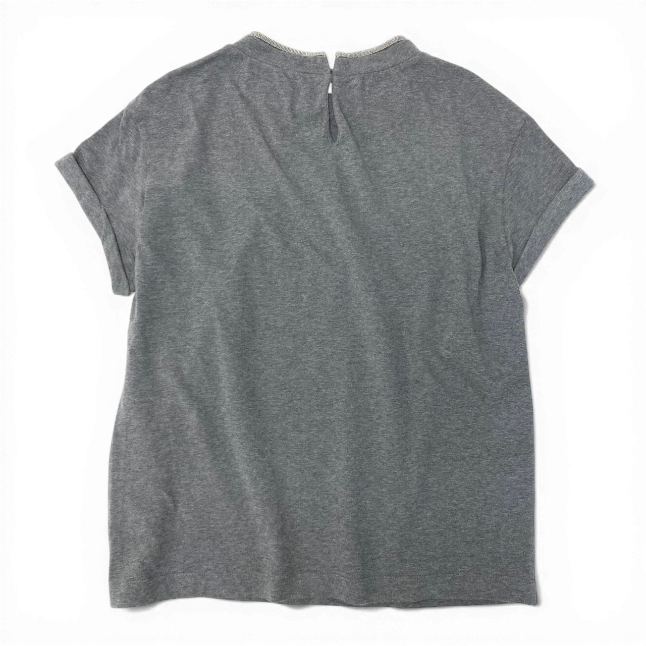 59c19 BRUNELLO CUCINELLI ブルネロクチネリ 半袖カットソー ラインストーン コットン混 イタリア製 レディース 女性用 S グレーu02t