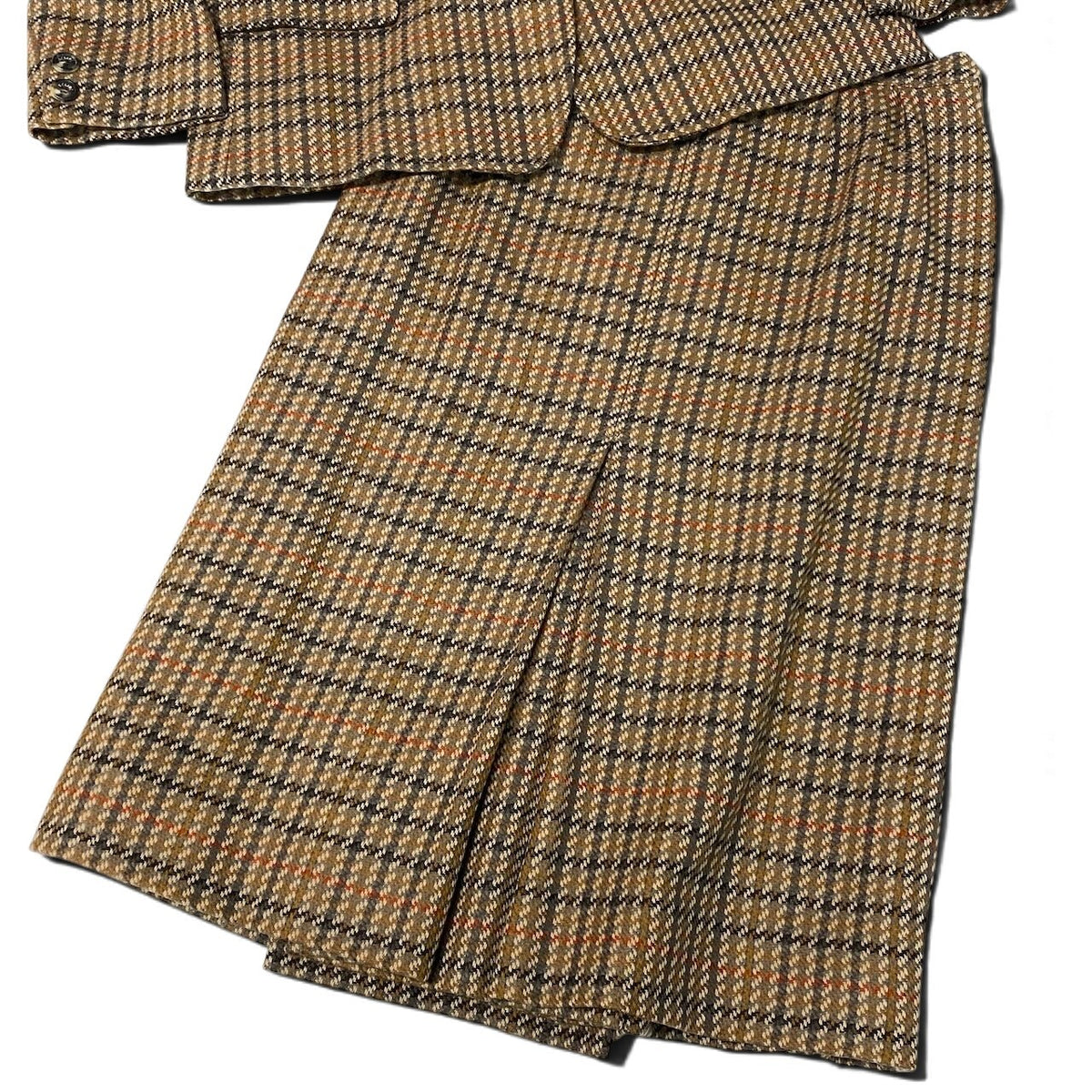 j29 【美品】CELINE 80's ヴィンテージ セットアップ グレンチェック ツイード ジャケット スカート 42サイズ ブラウン レディース 女性用k02i